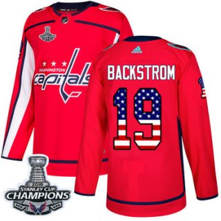 Adidas Washington Capitals #19 Nicklas Backstrom Red Home Authentic USA Flag Stanley Cup Final Champions Stitched NHL Jersey