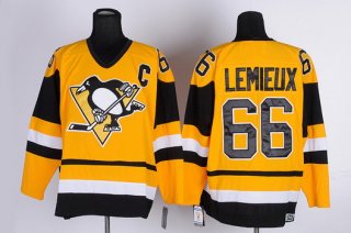 Pittsburgh Penguins #66 Mario Lemieux Yellow Throwback CCM Jersey