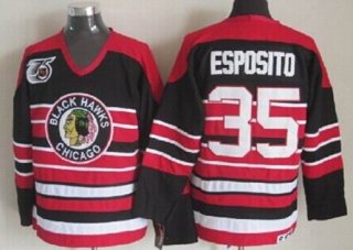 Chicago Blackhawks #35 Tony Esposito Black Pinstripe 75TH Throwback CCM Jersey