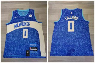 Bucks 0 Damian Lillard Blue Nike 2023-24 City Edition Swingman Jersey