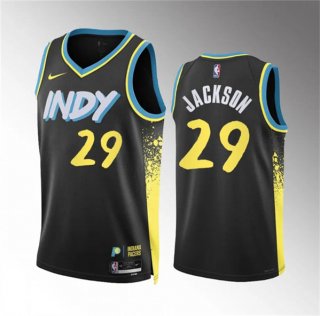 Men's Indiana Pacers #29 Quenton Jackson Black 2023-24 City Edition Stitched Basketball Jersey