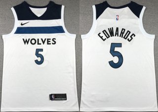 Men's Minnesota Timberwolves #5 Anthony Edwards White Association Edition Stitched Jersey