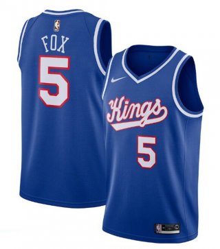 Men's Sacramento Kings #5 De'Aaron Fox Blue 2019-20 Hardwood Classics Swingman Stitched Basketball Jersey