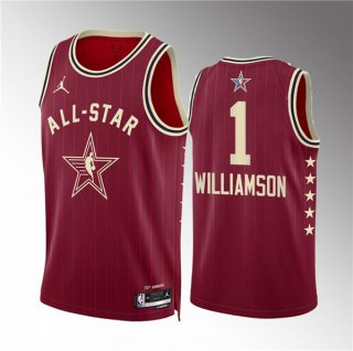 Men's 2024 All-Star #1 Zion Williamson Crimson Stitched Basketball Jersey