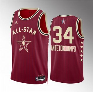 Men's 2024 All-Star #34 Giannis Antetokounmpo Crimson Stitched Basketball Jersey