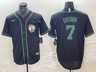 Men's Boston Celtics #7 Jaylen Brown Black With Patch Cool Base Stitched Baseball Jersey