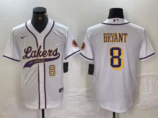 Men's Los Angeles Lakers #8 Kobe Bryant White Cool Base Stitched Baseball Jerseys