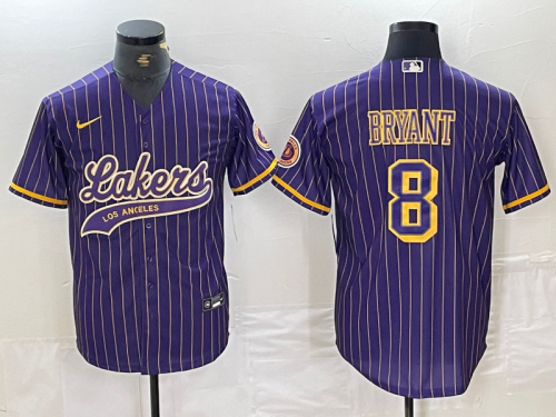 Men's Los Angeles Lakers #8 Kobe Bryant Purple Pinstripe Cool Base Stitched Baseball Jersey