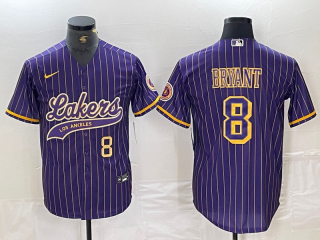 Men's Los Angeles Lakers #8 Kobe Bryant Purple Pinstripe Cool Base Stitched Baseball Jerseys