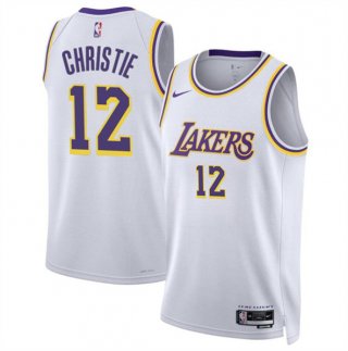 Men's Los Angeles Lakers #12 Max Christie White 2024 Association Edition Stitched Basketball Jersey