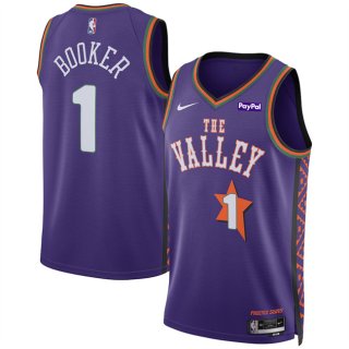 Men's Phoenix Suns #1 Devin Booker Purple 2024-25 City Edition Stitched Basketball Jersey