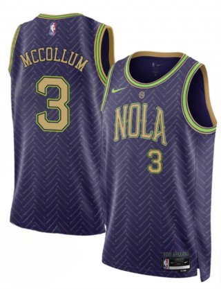 Men's New Orleans Pelicans #3 CJ McCollum Purple 2024-25 City Ediiton Stitched Basketball Jersey