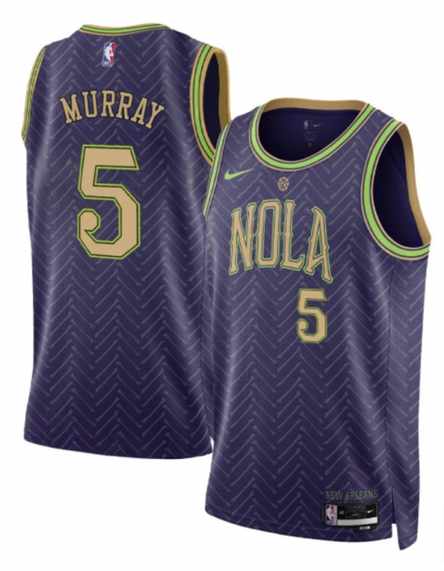 Men's New Orleans Pelicans #5 Dejounte Murray Purple 2024-25 City Ediiton Stitched Basketball Jersey