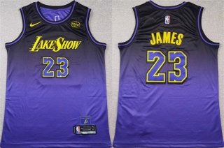 Men's Los Angeles Lakers #23 LeBron James Purple 2024 Stitched Basketball Jersey