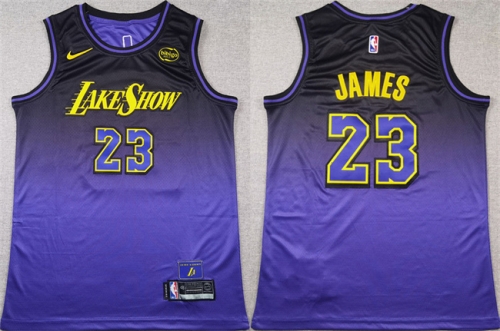 Men's Los Angeles Lakers #23 LeBron James Purple 2024 Stitched Basketball Jersey