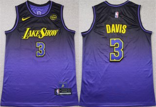 Men's Los Angeles Lakers #3 Anthony Davis Purple 2024 Stitched Basketball Jersey