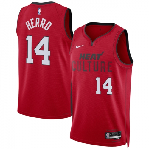 Men's Miami Heat #14 Tyler Herro Red 2024-25 City Edition Stitched Basketball Jersey