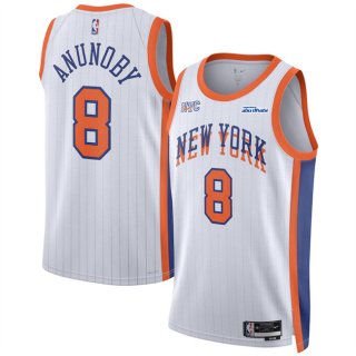 Men's New Yok Knicks #8 OG Anunoby White 2024-25 City Edition Stitched Basketball Jersey