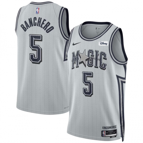 Men's Orlando Magic #5 Paolo Banchero Silver 2024-25 City Edition Stitched Basketball Jersey