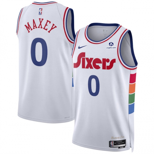 Men's Philadelphia 76ers #0 Tyrese Maxey White 2024-25 City Edition Stitched Jersey