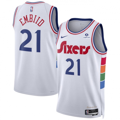 Men's Philadelphia 76ers #21 Joel Embiid White 2024-25 City Edition Stitched Jersey