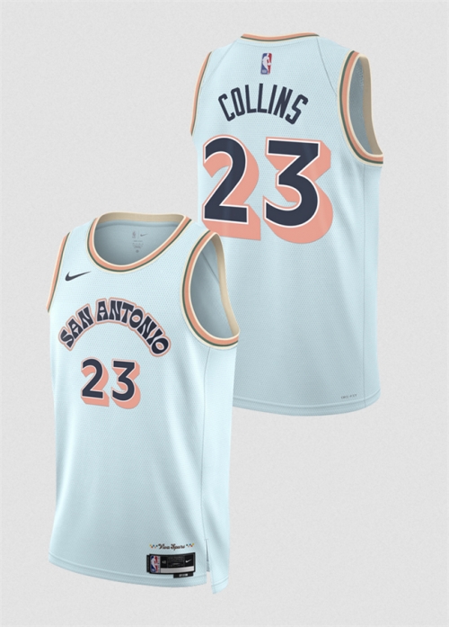 Men's San Antonio Spurs #23 Zach Collins Light Blue 2024-25 City Edition Stitched Basketball Jersey