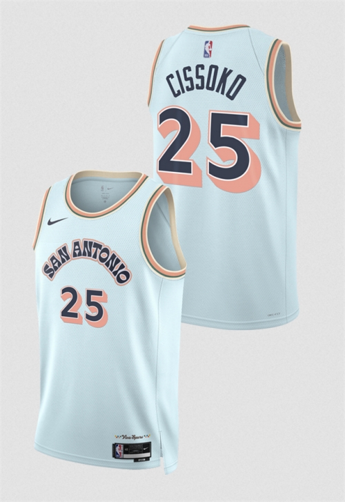 Men's San Antonio Spurs #25 Sidy Cissoko Light Blue 2024-25 City Edition Stitched Basketball Jersey