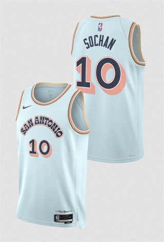 Men's San Antonio Spurs #10 Jeremy Sochan Light Blue 2024-25 City Edition Stitched Basketball Jersey