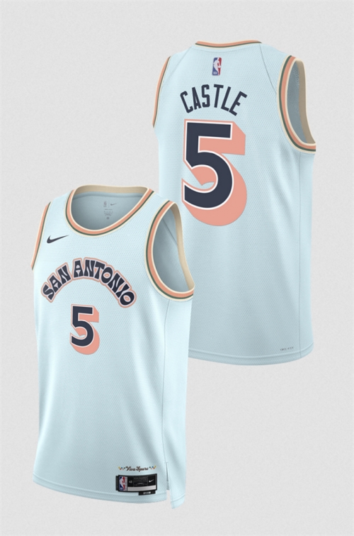 Men's San Antonio Spurs #5 Stephon Castle Light Blue 2024-25 City Edition Stitched Basketball Jersey