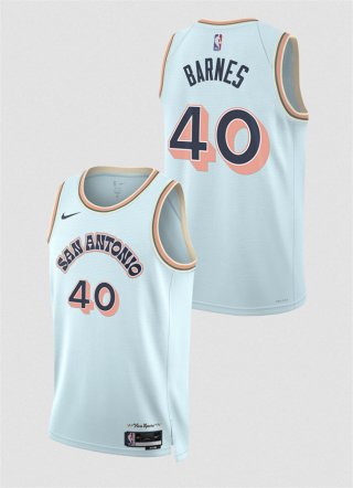 Men's San Antonio Spurs #40 Harrison Barnes Light Blue 2024-25 City Edition Stitched Basketball Jersey