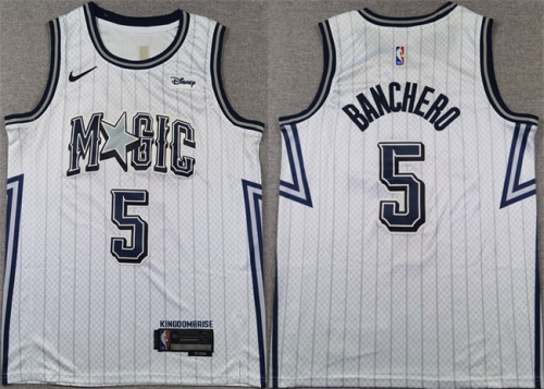 Men's Orlando Magic #5 Paolo Banchero Silver 2024-25 City Edition Stitched Basketball Jersey