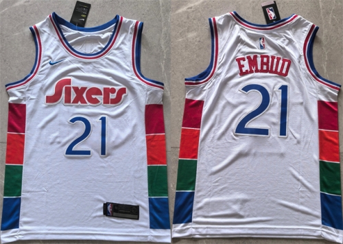 Men's Philadelphia 76ers #21 Joel Embiid White 2024 25 City Edition Stitched Jersey