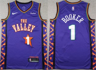 Men's Phoenix Suns #1 Devin Booker Purple 2024-25 City Edition Stitched Basketball Jersey