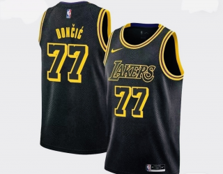 Men's Los Angeles Lakers #77 Luka Doncic Black Stitched Jersey