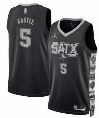 Men's San Antonio Spurs #5 Stephon Castle Black 2025 Statement Edition Stitched Jersey