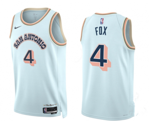 Men's San Antonio Spurs #4 DeAaron Fox Light Blue 2024-25 City Edition Stitched Basketball Jersey