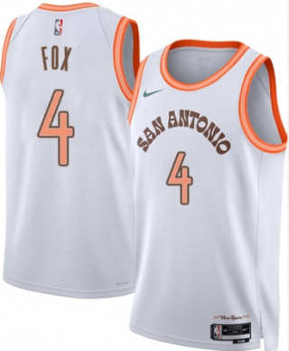 Men's San Antonio Spurs #4 DeAaron Fox White 2023-24 City Edition Stitched Basketball Jersey