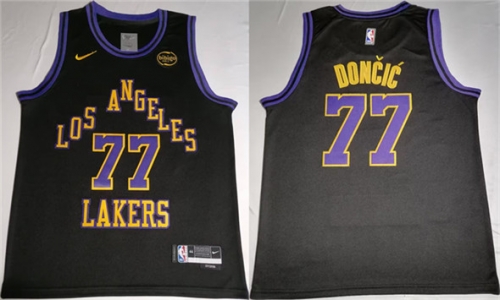 Men's Los Angeles Lakers #77 Luka Doncic Black 2025 Stitched Basketball Jersey