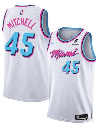 Men's Miami Heat #45 Davion Mitchell White 2025 City Edition Stitched Basketball Jersey