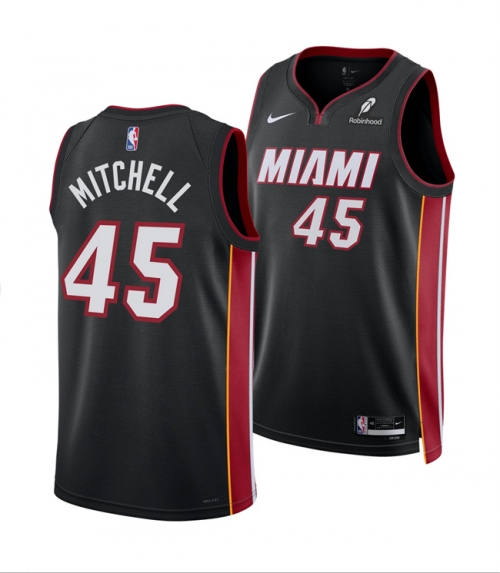 Men's Miami Heat #45 Davion Mitchell Black 2025 Icon Edition Swingman Stitched Basketball Jersey