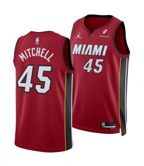 Men's Miami Heat #45 Davion Mitchell Red 2025 Statement Edition Swingman Stitched Basketball Jersey