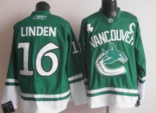 Vancouver Canucks #16 Trevor Linden St. Patrick's Day Green Jersey