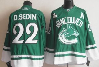 Vancouver Canucks #22 Daniel Sedin St. Patrick's Day Green Jersey