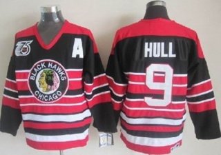 Chicago Blackhawks #9 Bobby Hull Black Pinstripe 75TH Throwback CCM Jersey