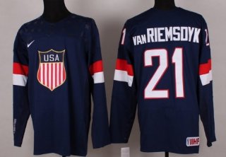 2014 Olympics USA #21 James van Riemsdyk Navy Blue Jersey