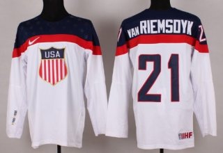 2014 Olympics USA #21 James van Riemsdyk White Jersey