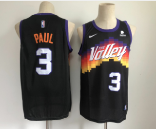 Men's Phoenix Suns #3 Chris Paul Black 2021 City Edition NBA Swingman Jersey With The Sponsor Logo