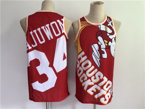 Men's Houston Rockets #34 Hakeem Olajuwon Red Big Face Stitched Jersey