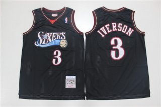 Men's Philadelphia 76ers #3 Allen Iverson 2000-01 Black Hardwood Classics Soul Swingman Throwback Jersey