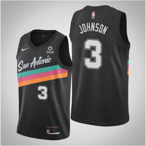 Men's San Antonio Spurs #3 Keldon Johnson Black 2021 Nike City Edition Swingman Stitched NBA Jersey With The NEW Sponsor Logo